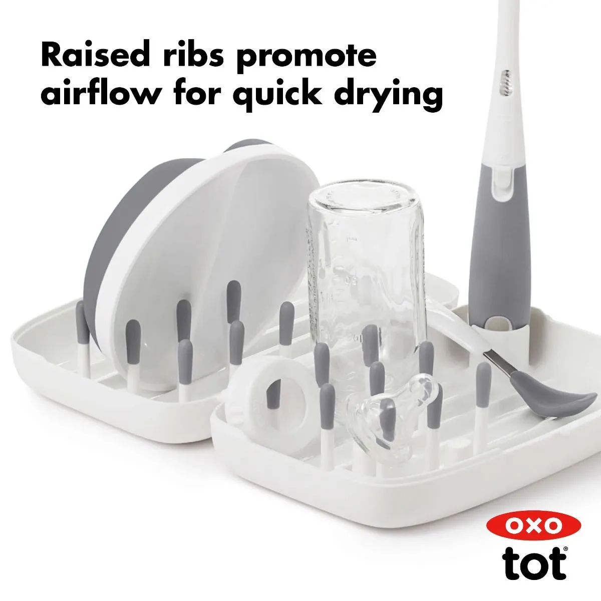 OXO Tot Drying Rack & Bottle Brush - Grey