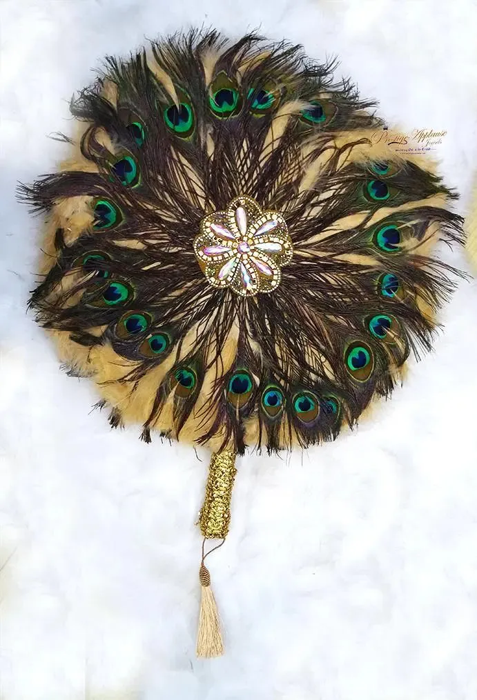 Peacock Mix Round Shaped Feather Traditional African Wedding Hand Fan Nigerian Bridal Handfan