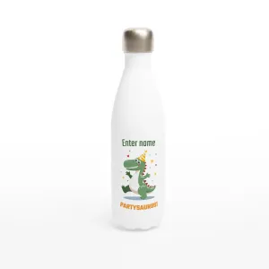 Personalisable White 17oz Stainless Steel Water Bottle - Party Dinosaur