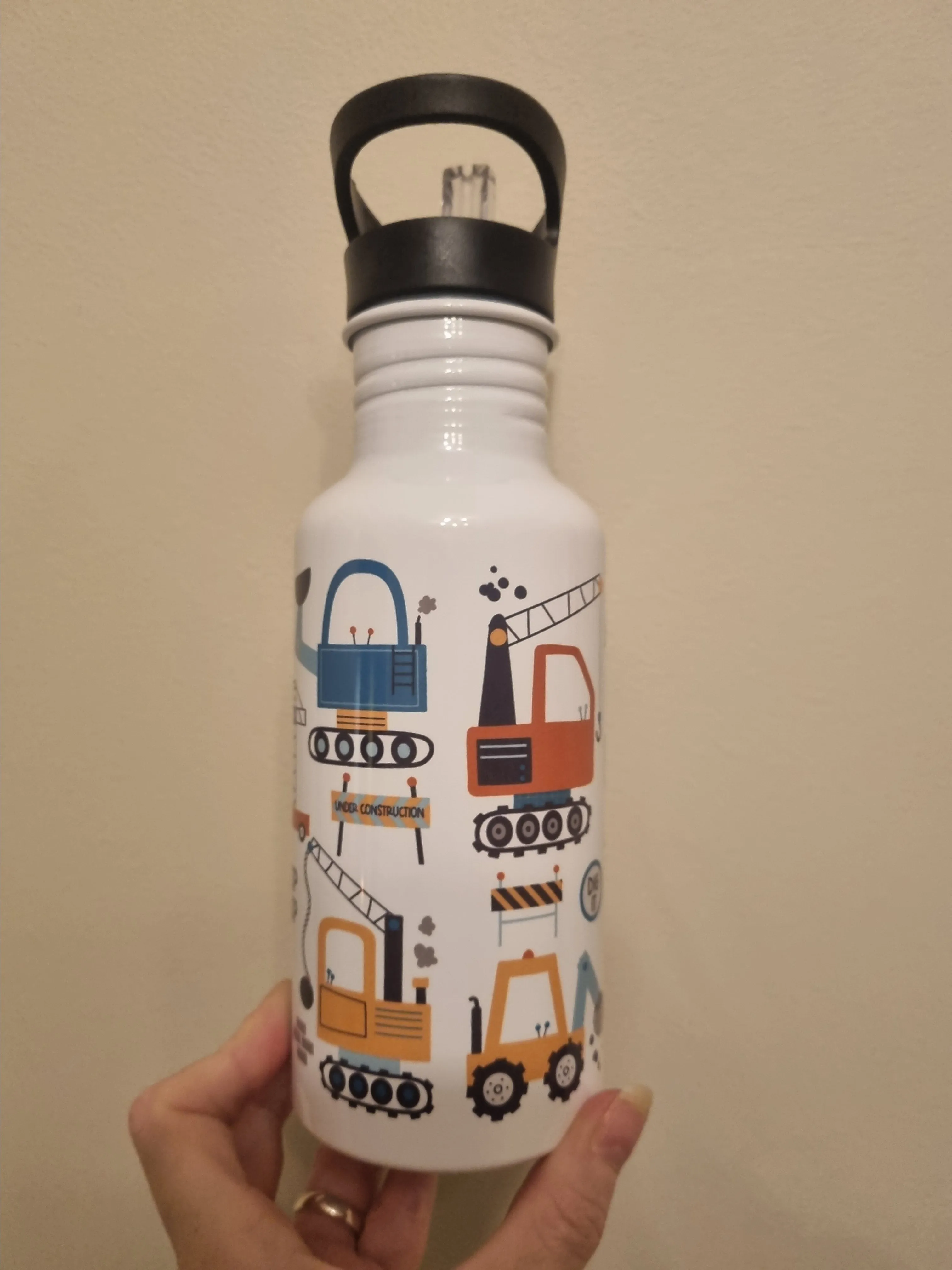 Personalised Diggers Kids Water Bottle l back to school drinks bottle - I Love Diggers - Construction