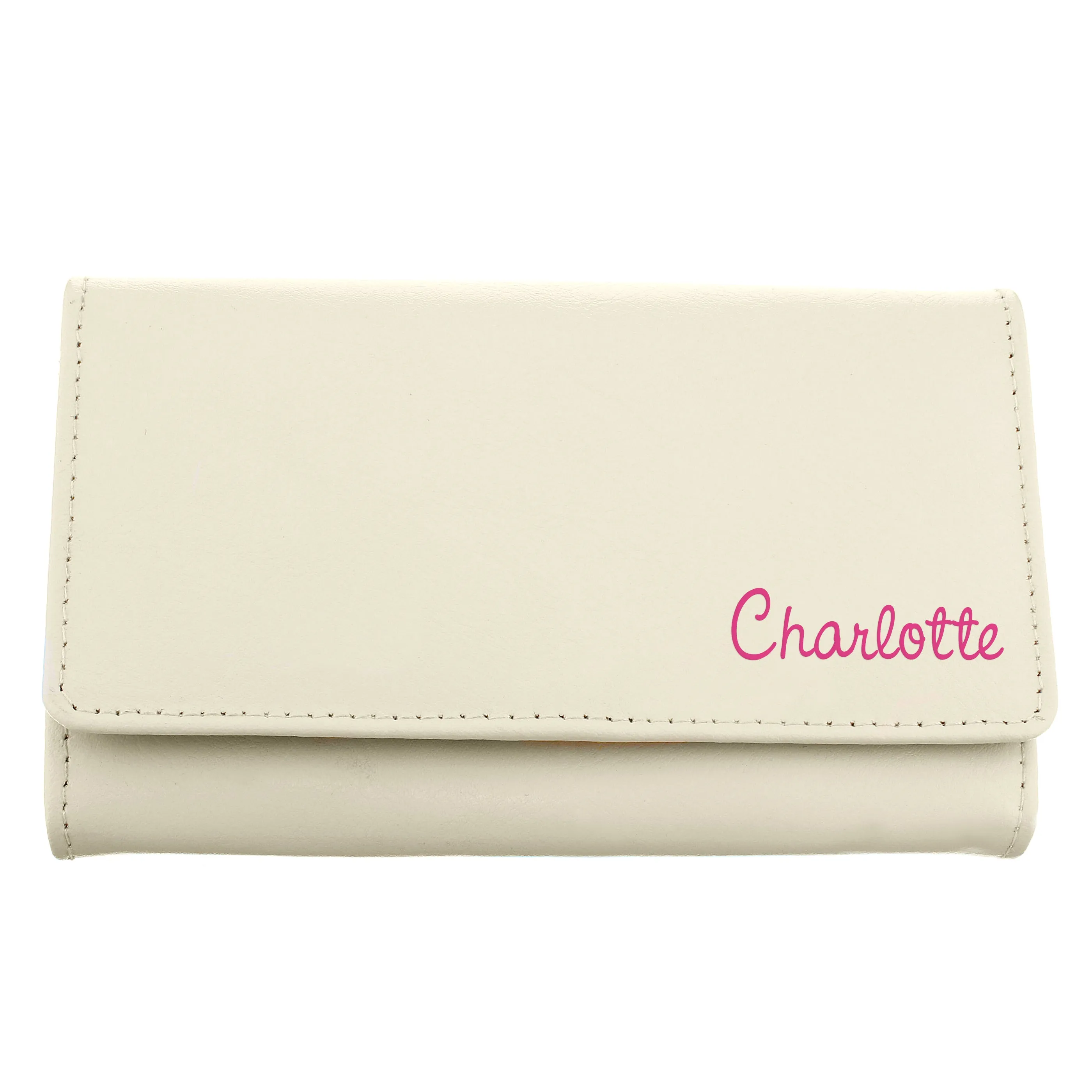 Personalised Pink Name Cream Leather Purse