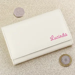 Personalised Pink Name Cream Leather Purse