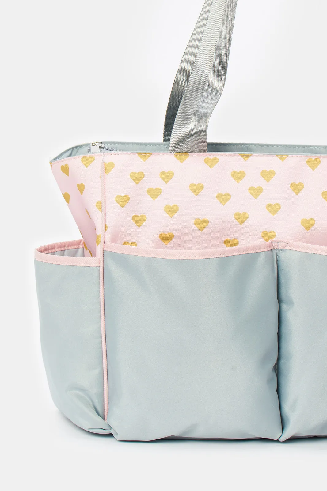 Pink And Grey Diaper Bag With Bottle Holder (2 Piece)