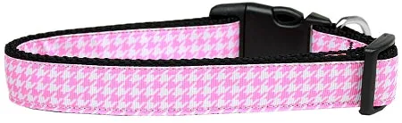 Pink Houndstooth Nylon Dog Collar Xl