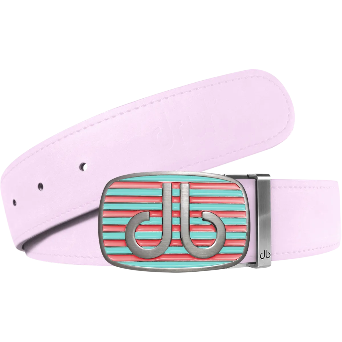 Pink Plain Leather Texture Belt with Pink & Aqua Striped Buckle