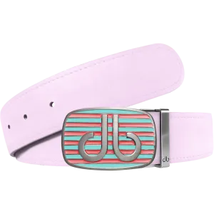 Pink Plain Leather Texture Belt with Pink & Aqua Striped Buckle