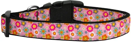 Pink Spring Flowers Nylon Dog Collar Xl