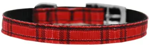 Plaid Nylon Dog Collar with classic buckle 3-8" Red Size 12