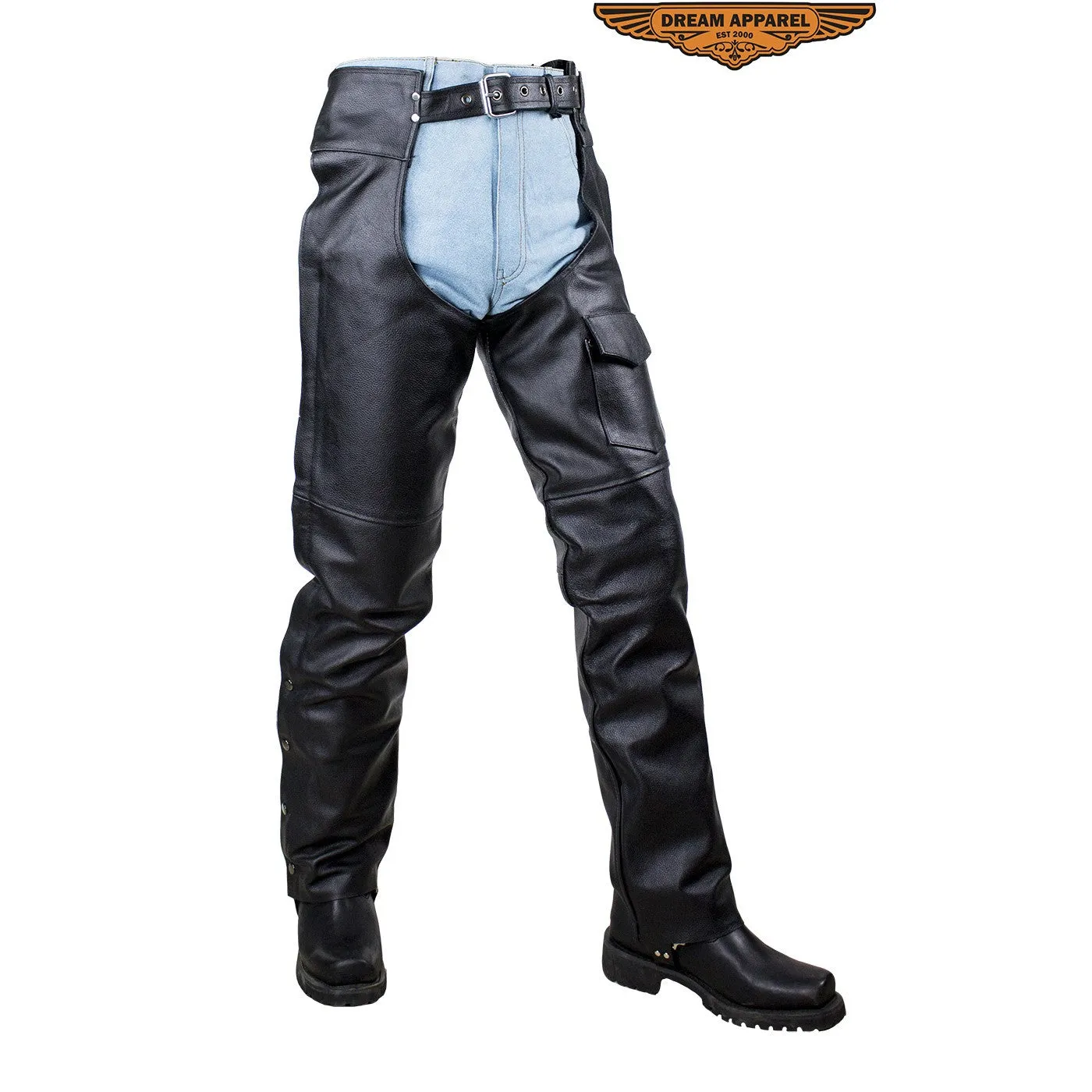 Plain Black Split Leather Chaps W/ Zipout liner