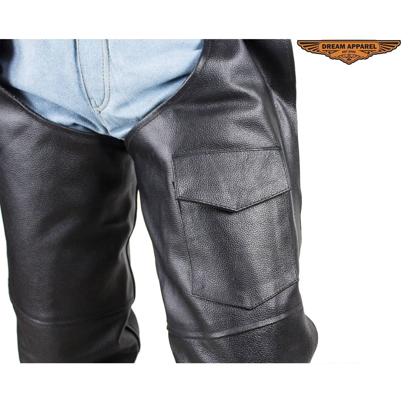 Plain Black Split Leather Chaps W/ Zipout liner