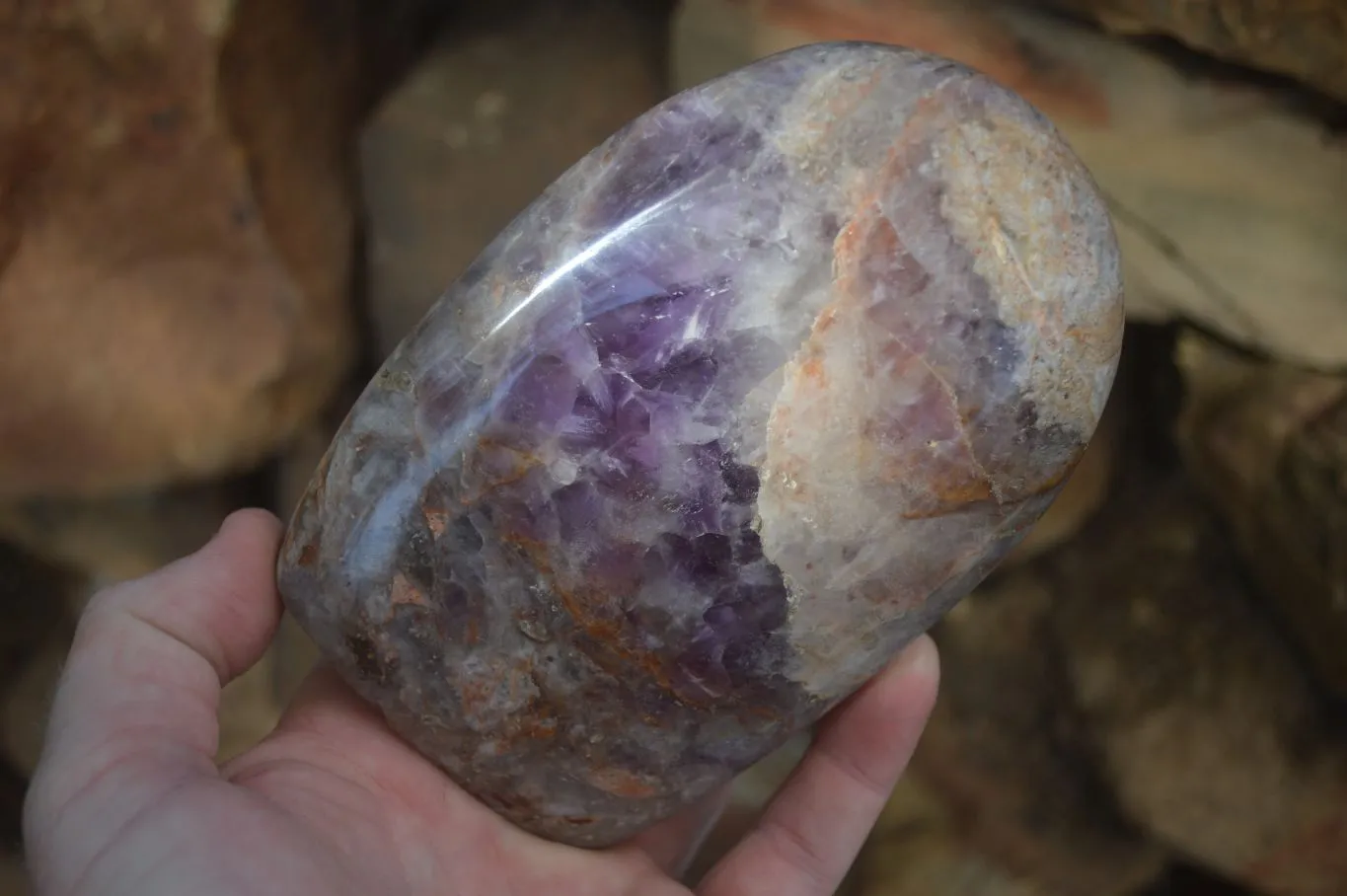 Polished Chevron Amethyst Standing Free Forms x 3 From Madagascar