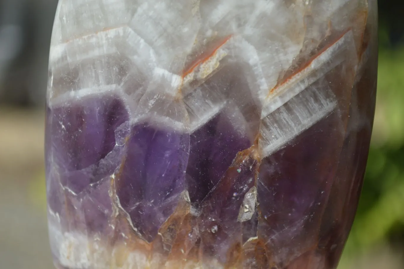 Polished Chevron Amethyst Standing Free Forms x 3 From Madagascar