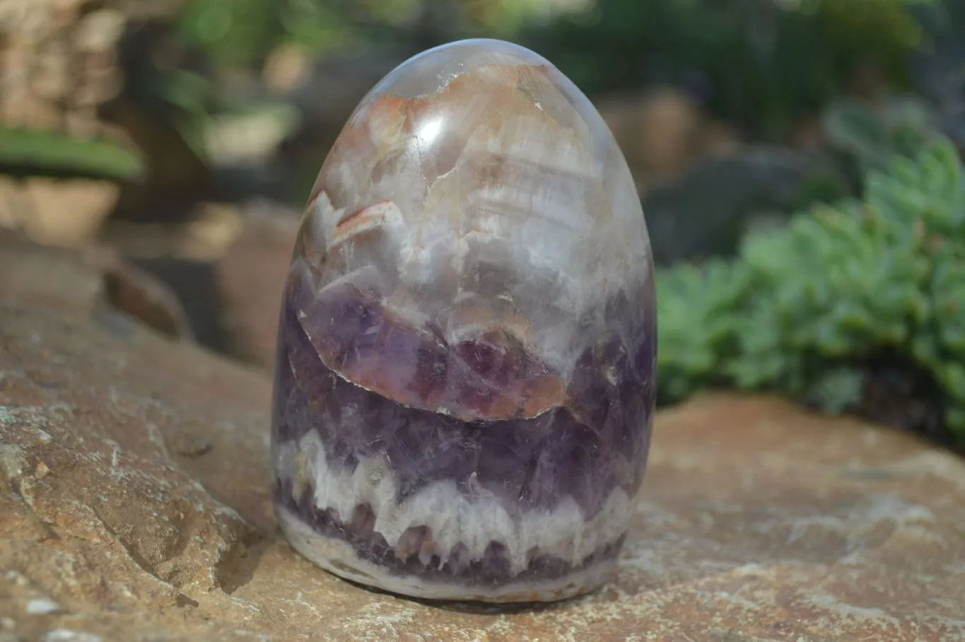 Polished Chevron Amethyst Standing Free Forms x 3 From Madagascar