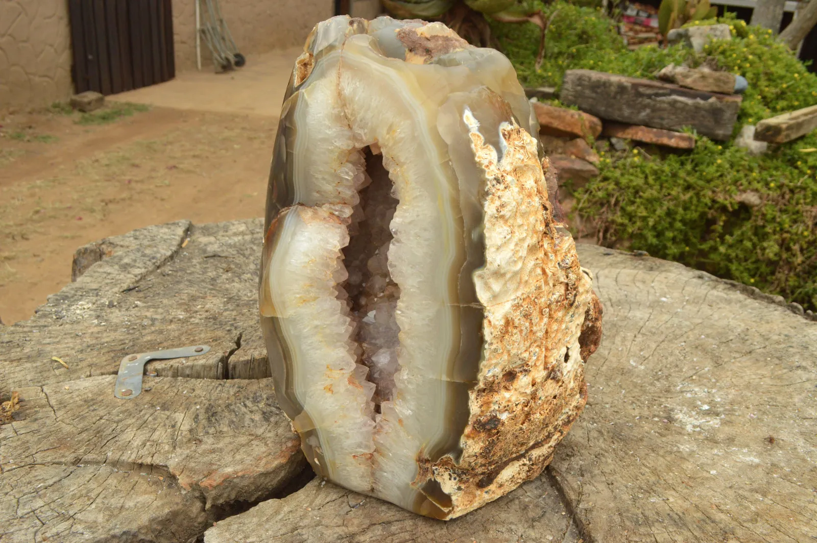 Polished Extra Large Agate Geode With A Crystalline Centre x 1 From Maintirano, Madagascar