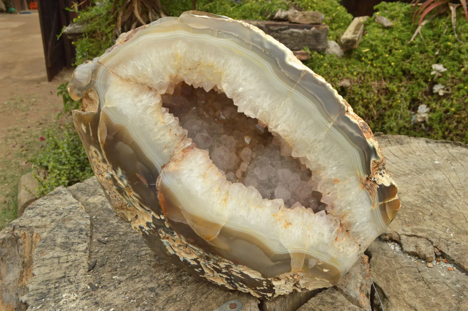 Polished Extra Large Agate Geode With A Crystalline Centre x 1 From Maintirano, Madagascar