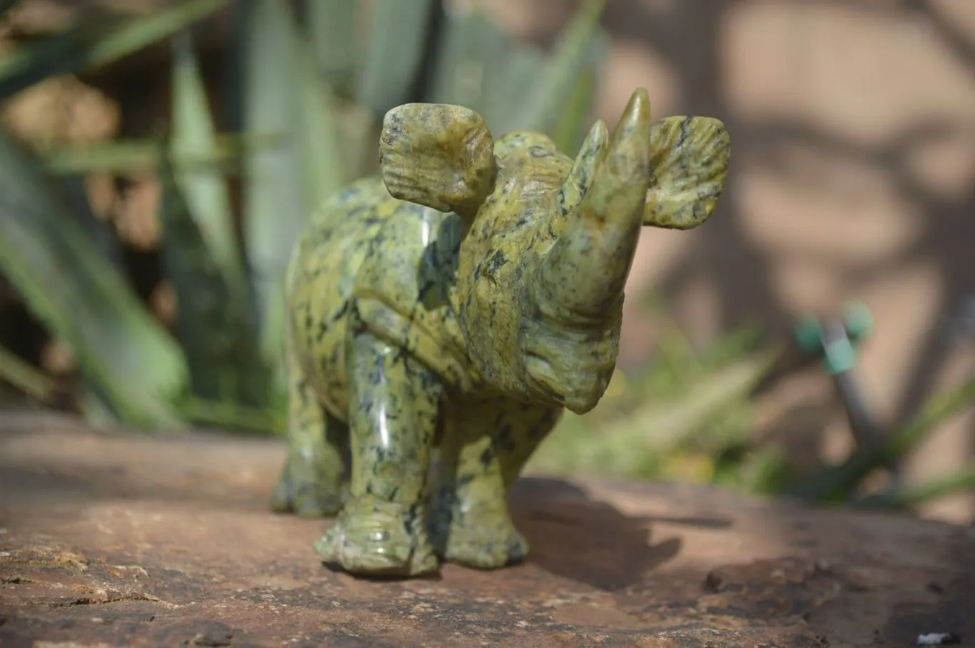 Polished Leopard Stone Rhino Carving x 1 From Zimbabwe