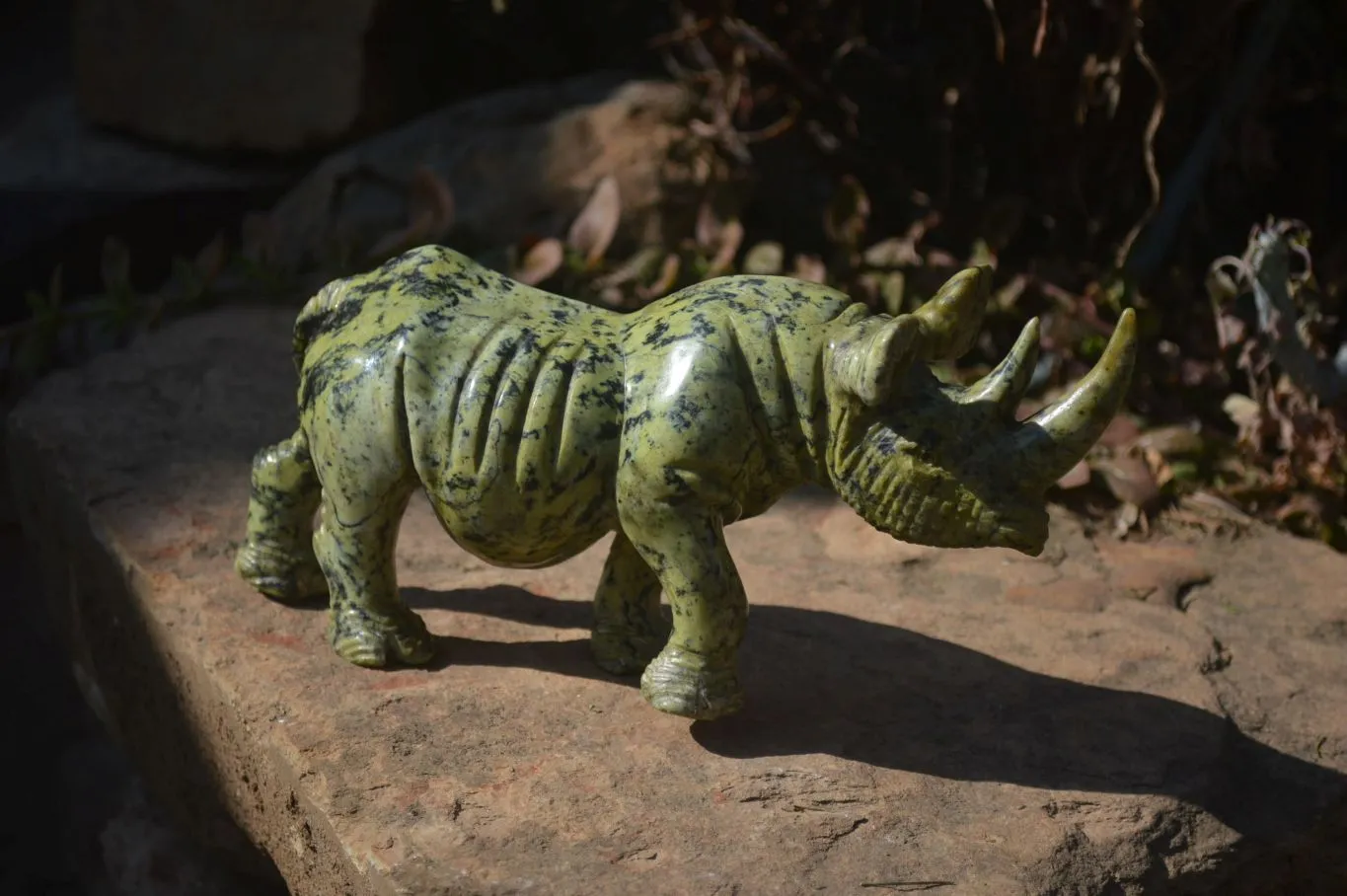 Polished Leopard Stone Rhino Carving x 1 From Zimbabwe