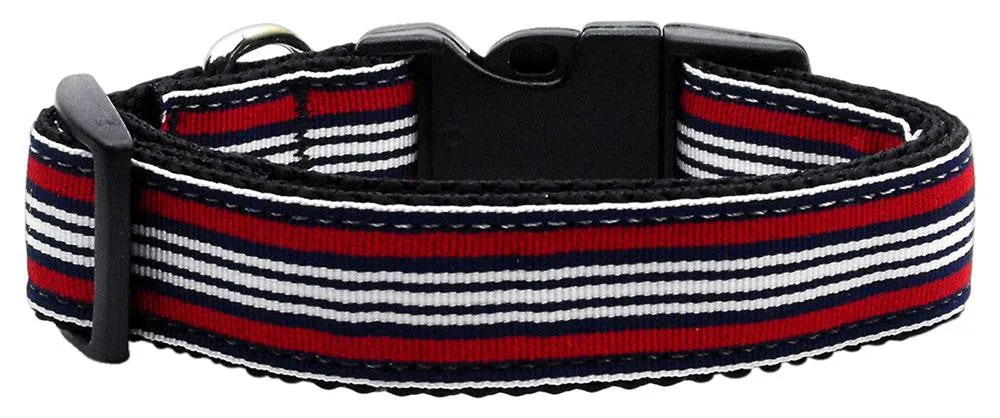 Preppy Stripes Nylon Ribbon Collars Red-White Medium