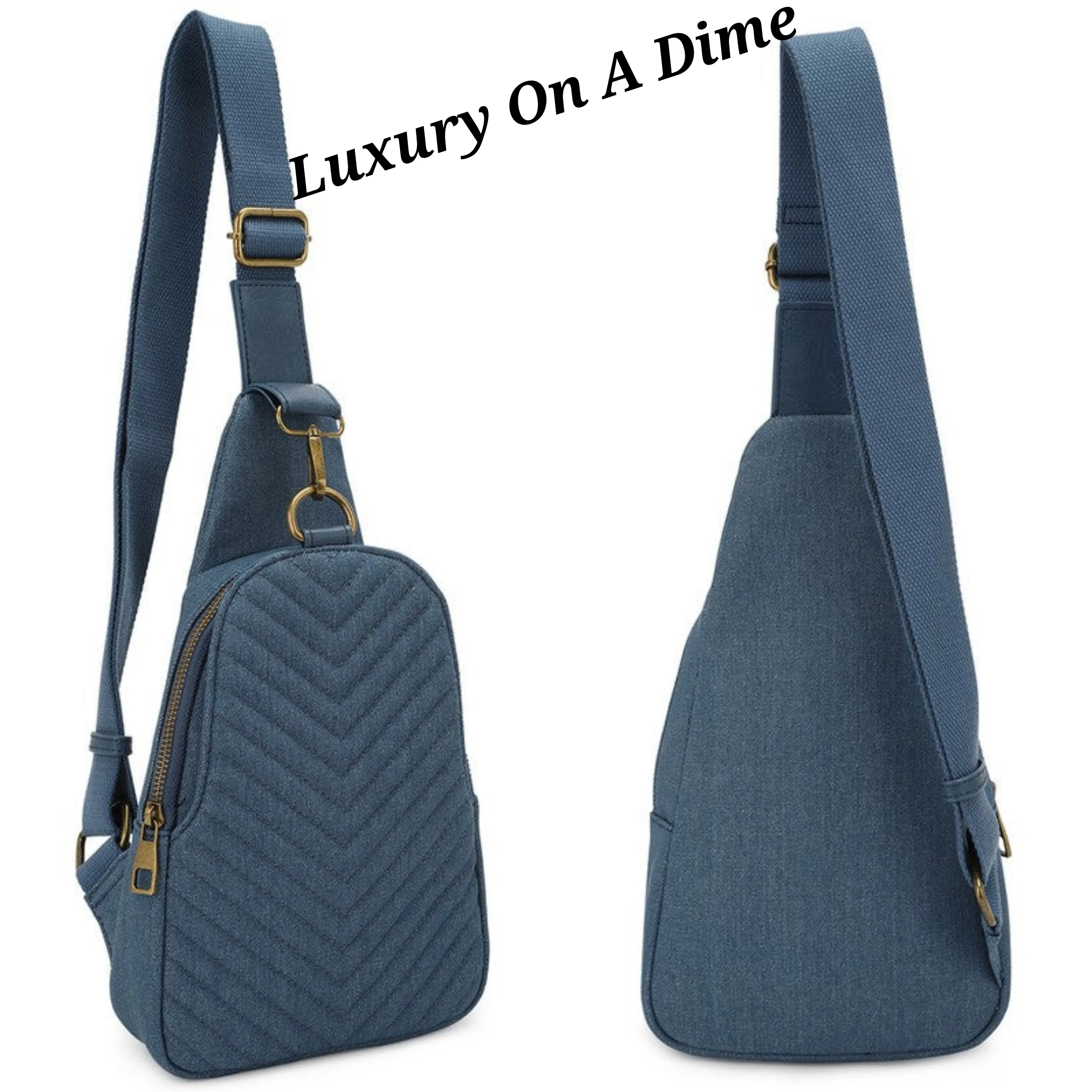 Quilted Chevron Denim Vegan Leather Crossbody Sling Shoulder Purse Convertible Bag