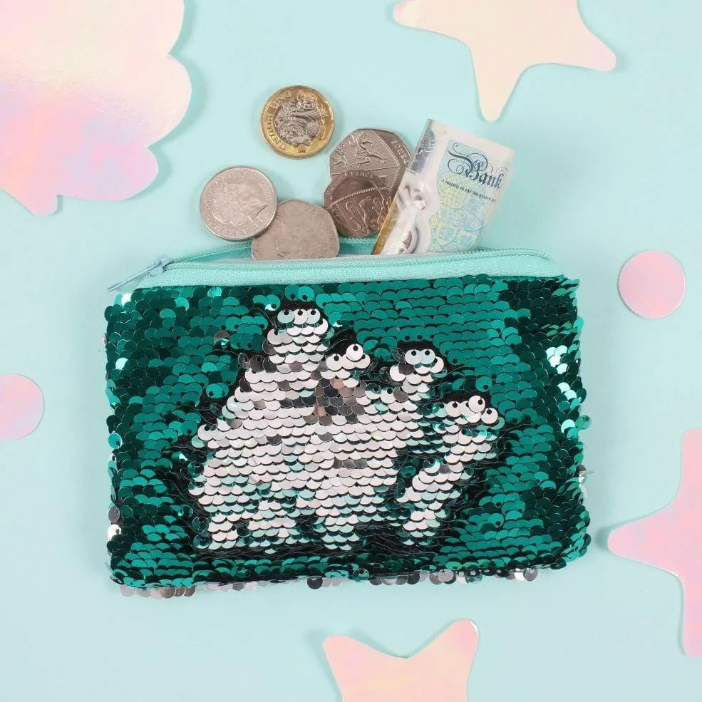 Reversible Sequins Mermaid Coin Purse with a Zip Closure