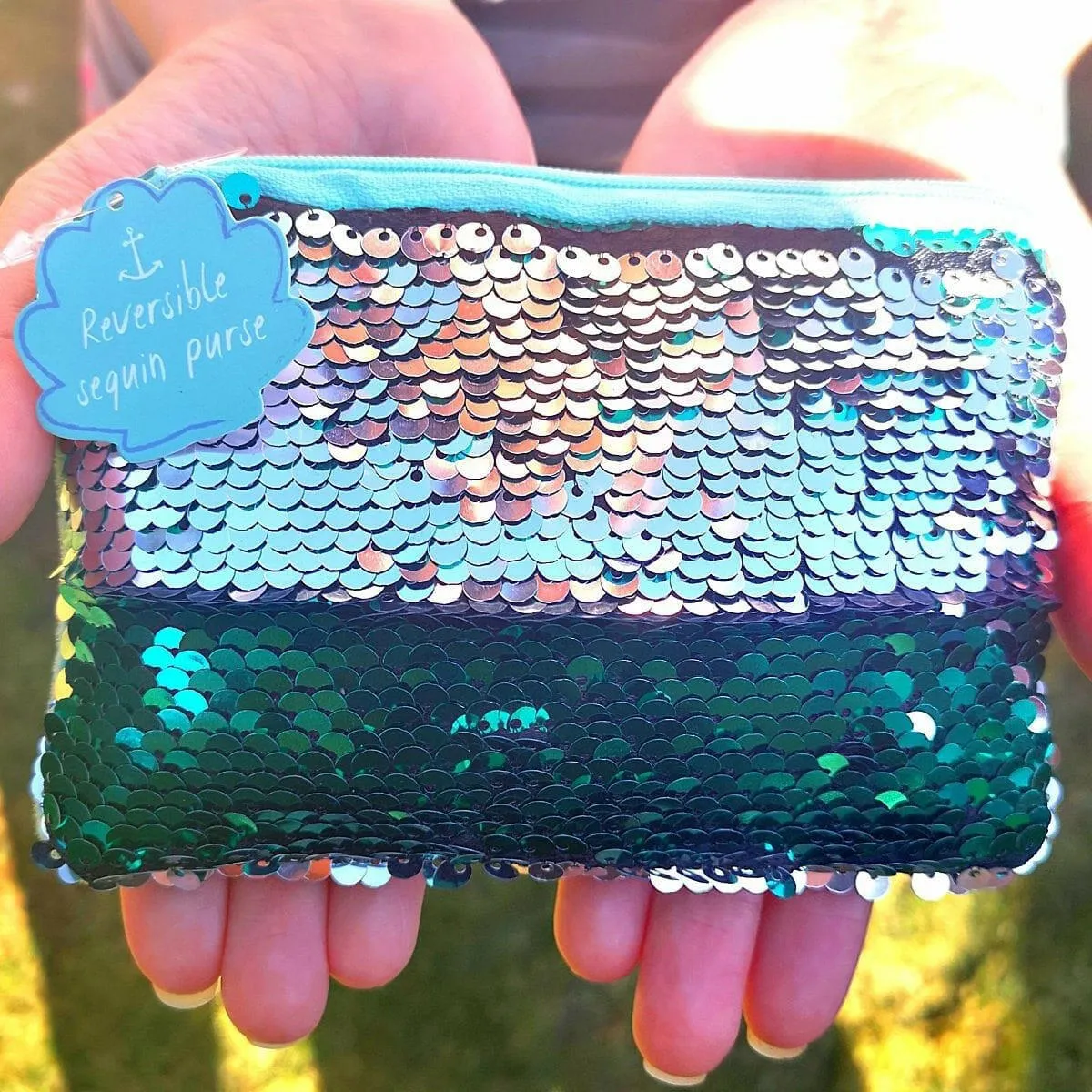 Reversible Sequins Mermaid Coin Purse with a Zip Closure