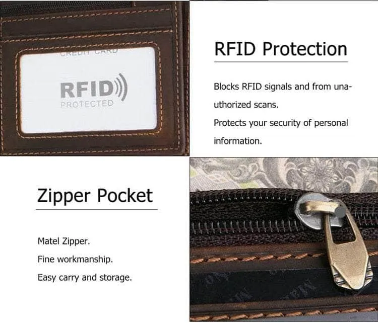 RFID Wallet Anti Theft Scanning Leather Wallet Trifold Purse