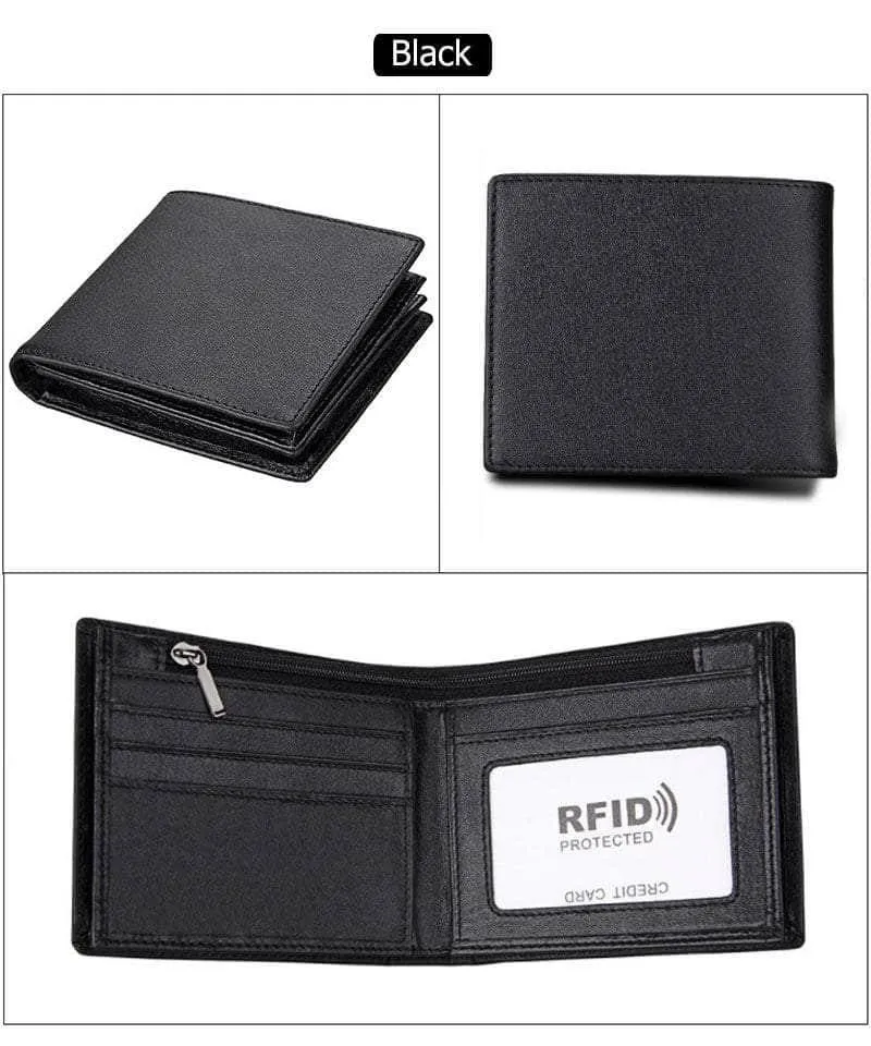 RFID Wallet Anti Theft Scanning Leather Wallet Trifold Purse