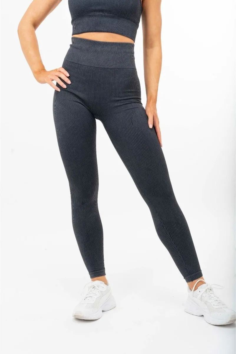 Ribbed Leggings - Scrunch Bum - Washed Charcoal