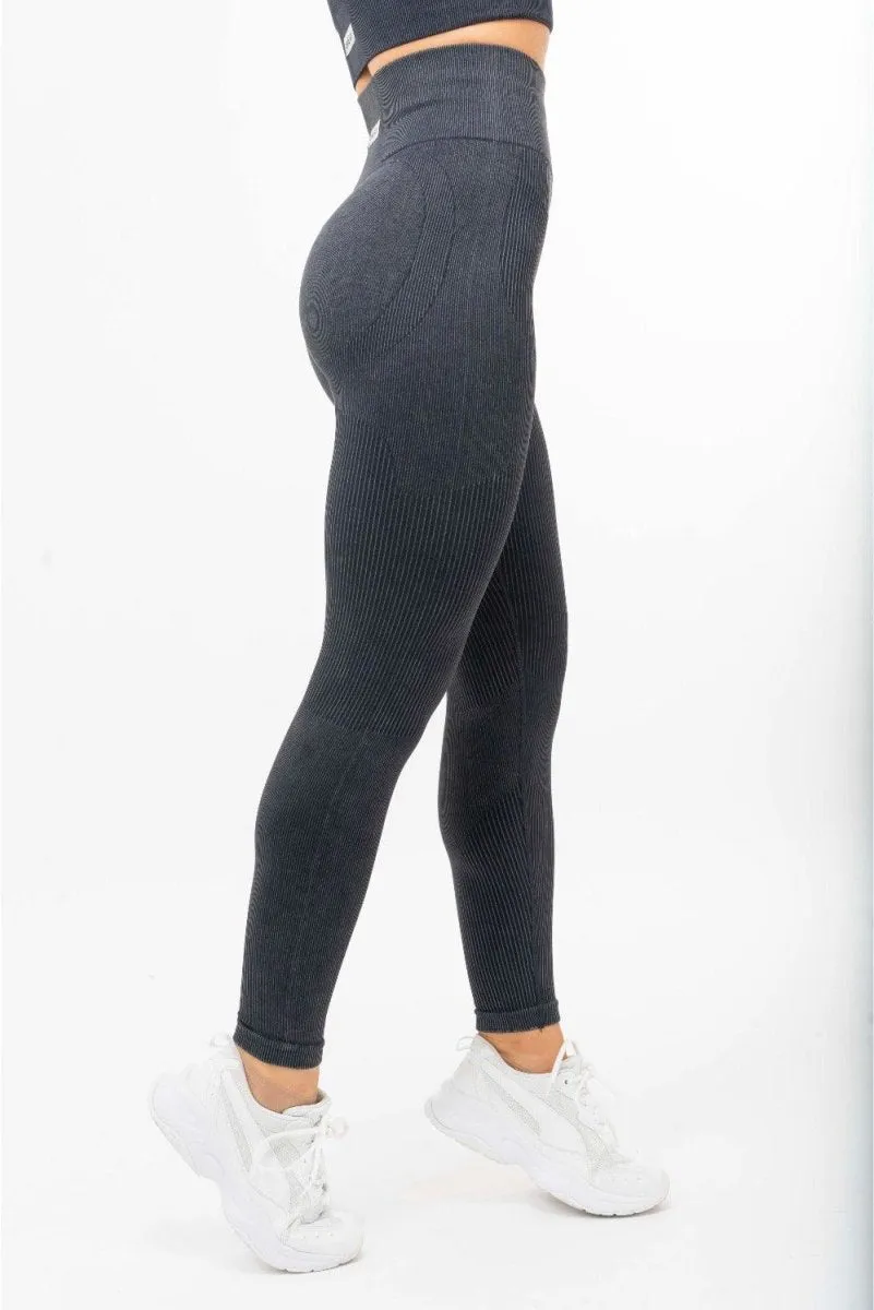 Ribbed Leggings - Scrunch Bum - Washed Charcoal