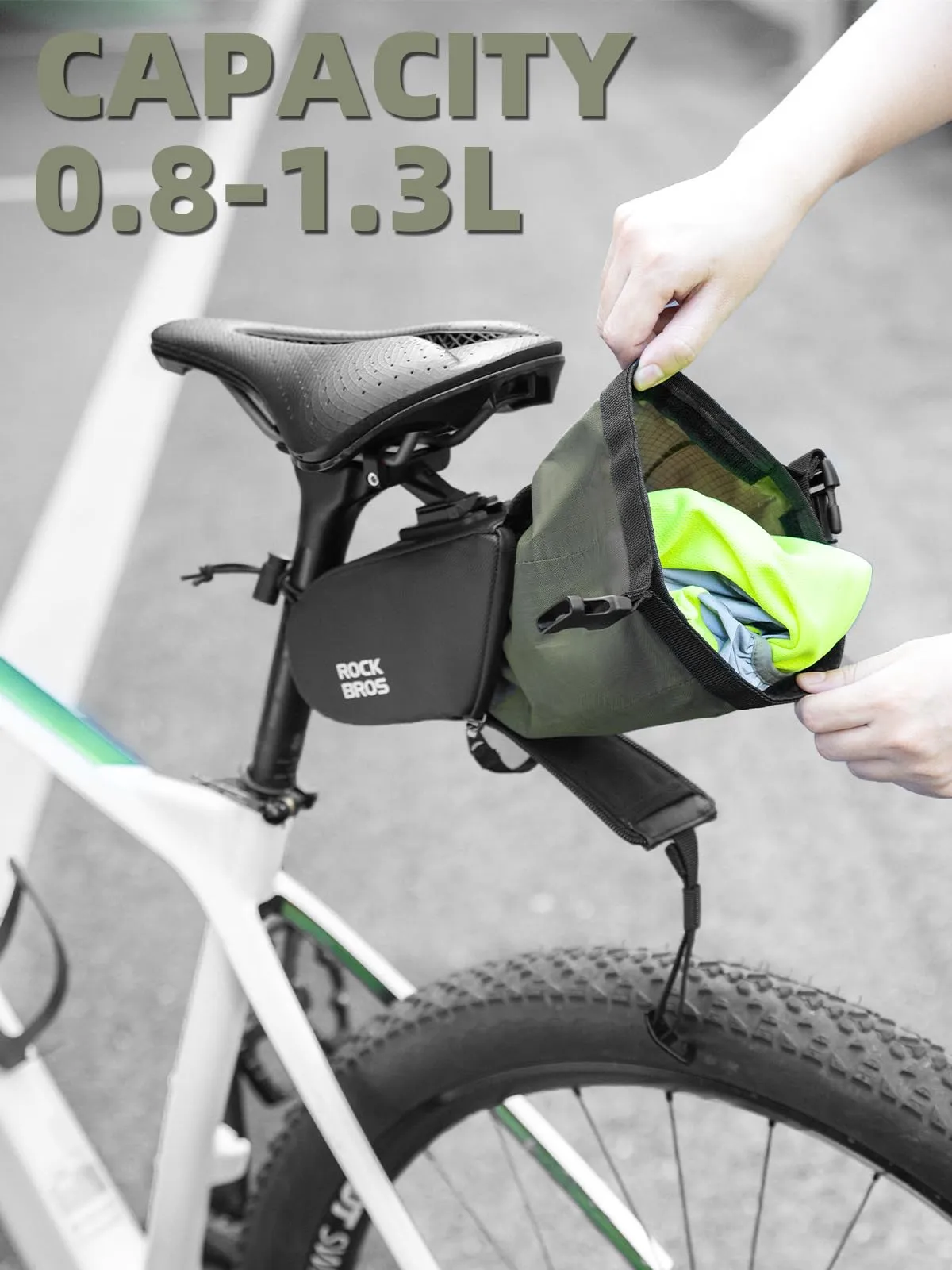 ROCKBROS Bike Saddle Bag, Bike Seat Bag With Bucket Quick Release 0.8-1.3L