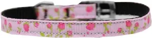 Roses Nylon Dog Collar with classic buckle 3-8" Pink Size 16