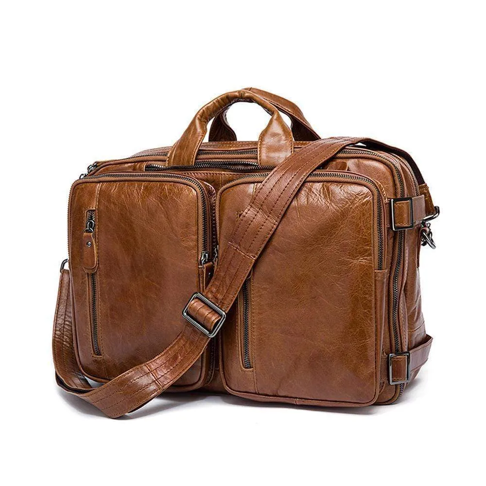 Rossie Viren  Men's Dual Large Capacity Vintage Leather Briefcase