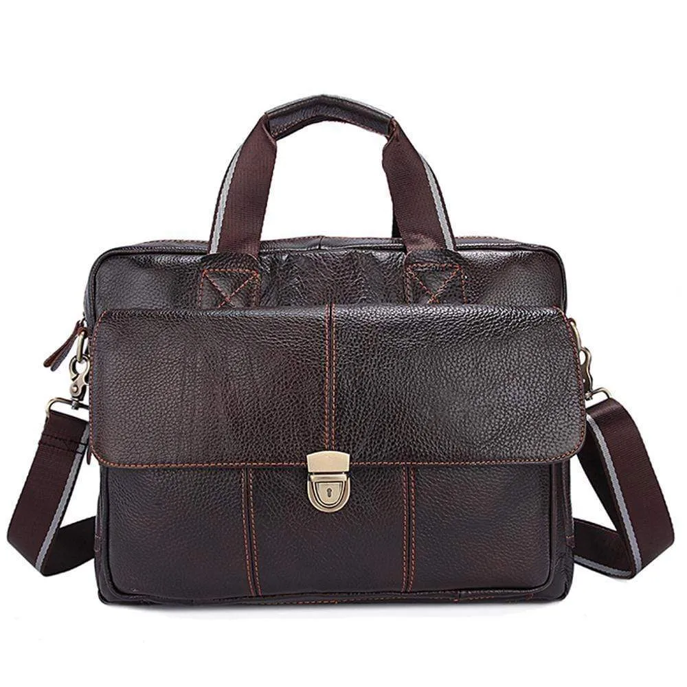 Rossie Viren  Men's Pebbled Leather Briefcase For Men