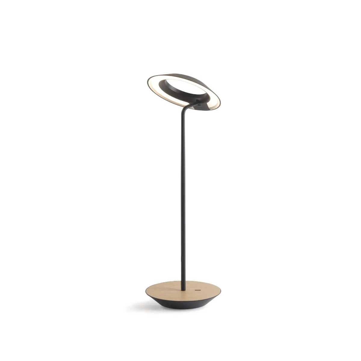 Royyo Matte Black With White Oak Modern LED Desk Lamp with USB Port