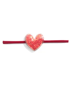 Sequined Heart Headband - Red