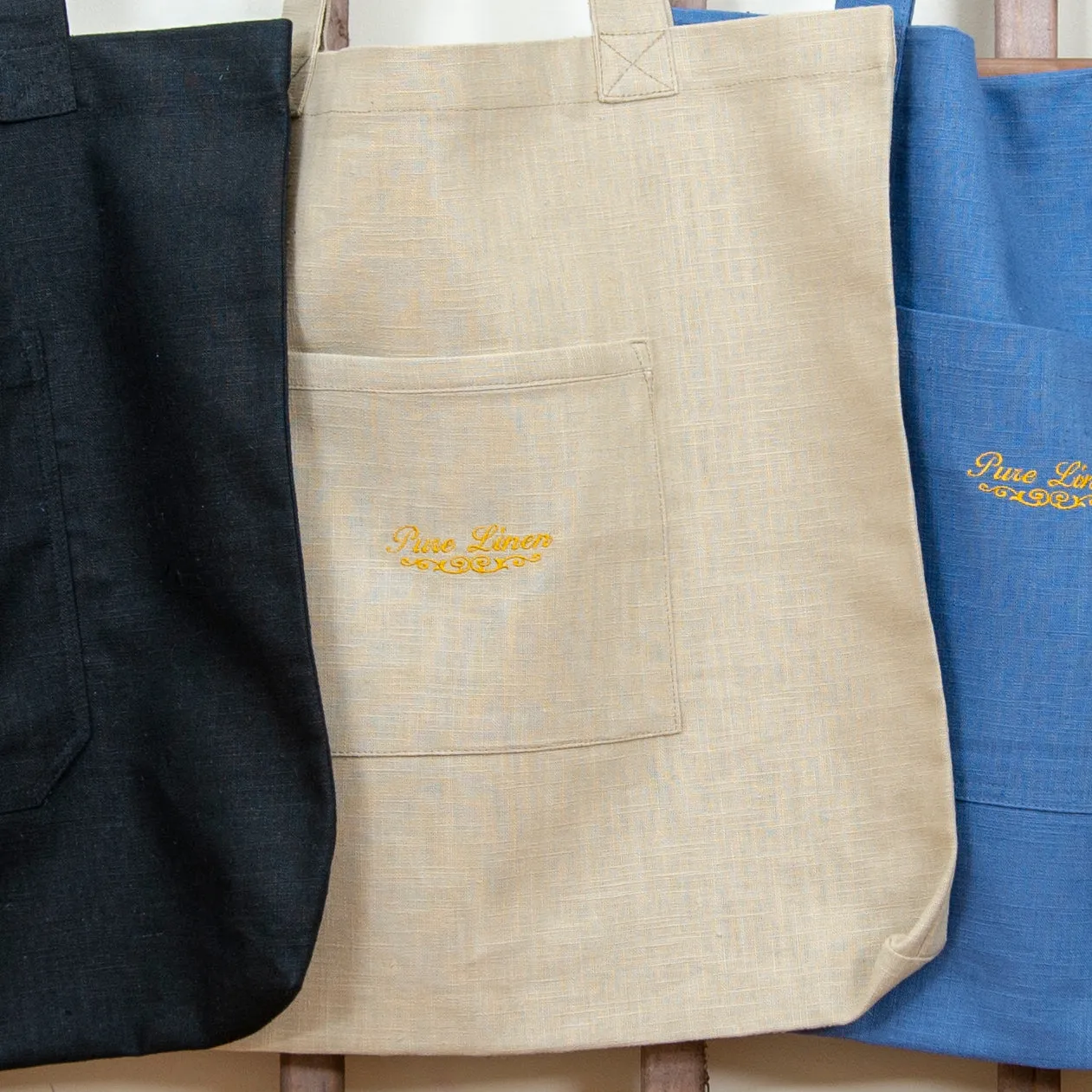 Shopping Bag Natural Linen with Pockets