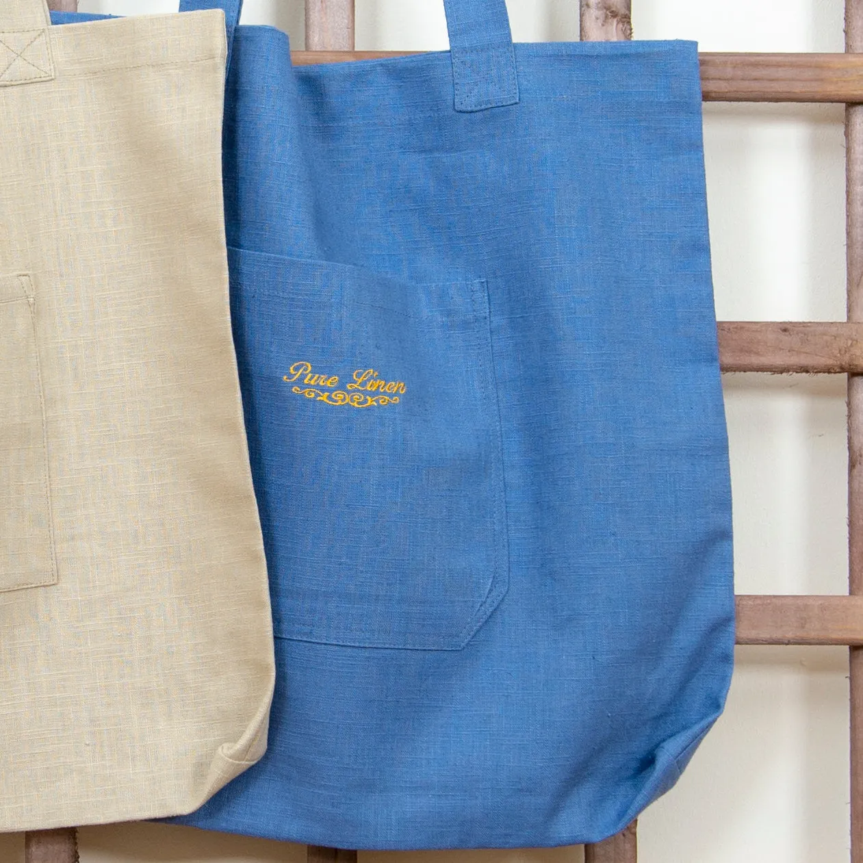 Shopping Bag Natural Linen with Pockets