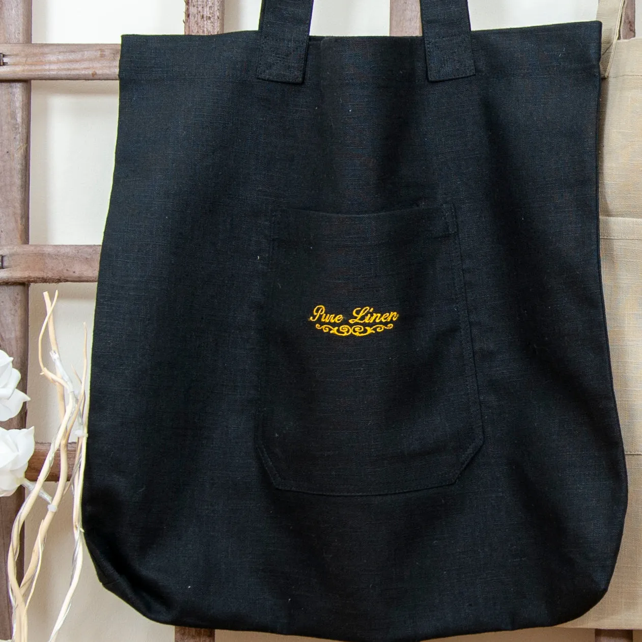 Shopping Bag Natural Linen with Pockets