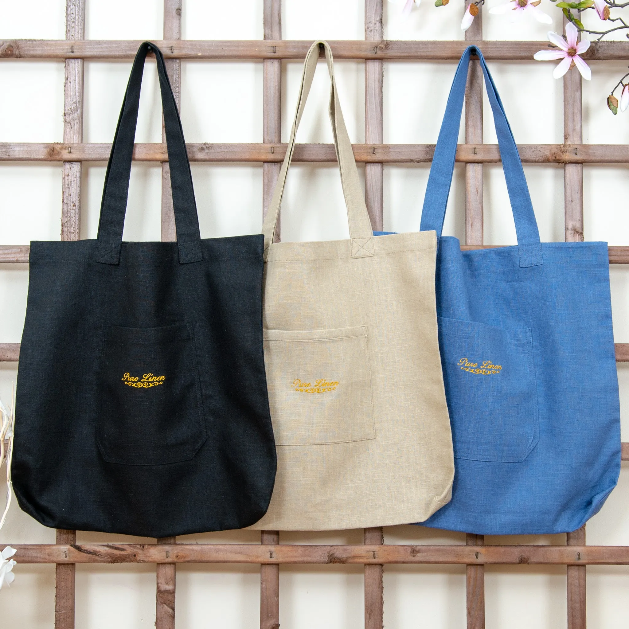 Shopping Bag Natural Linen with Pockets