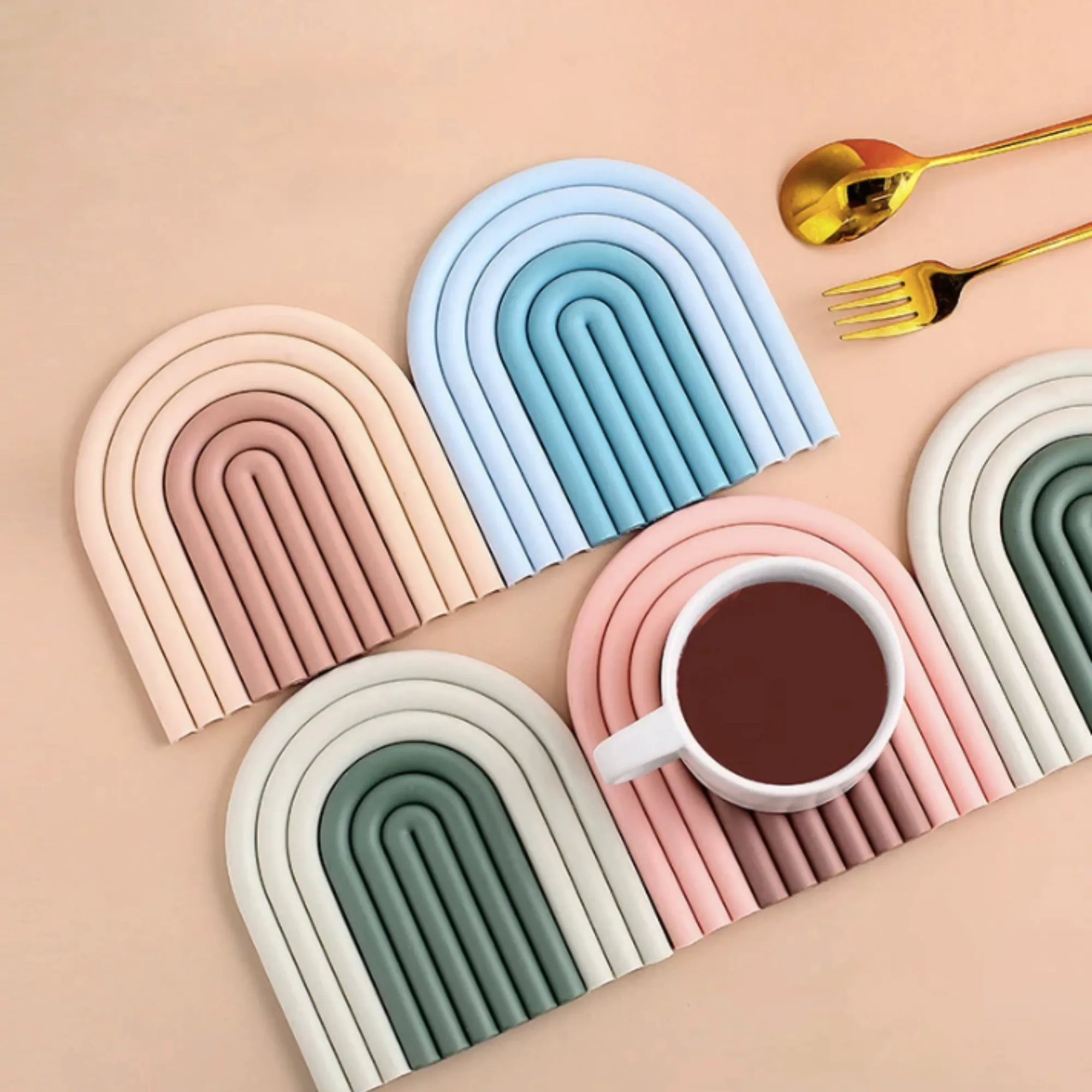 Silicone Removable Rainbow Coasters (2pcs set)