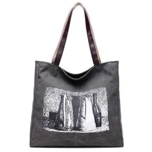 Sketch Print Canvas Bag - Gray