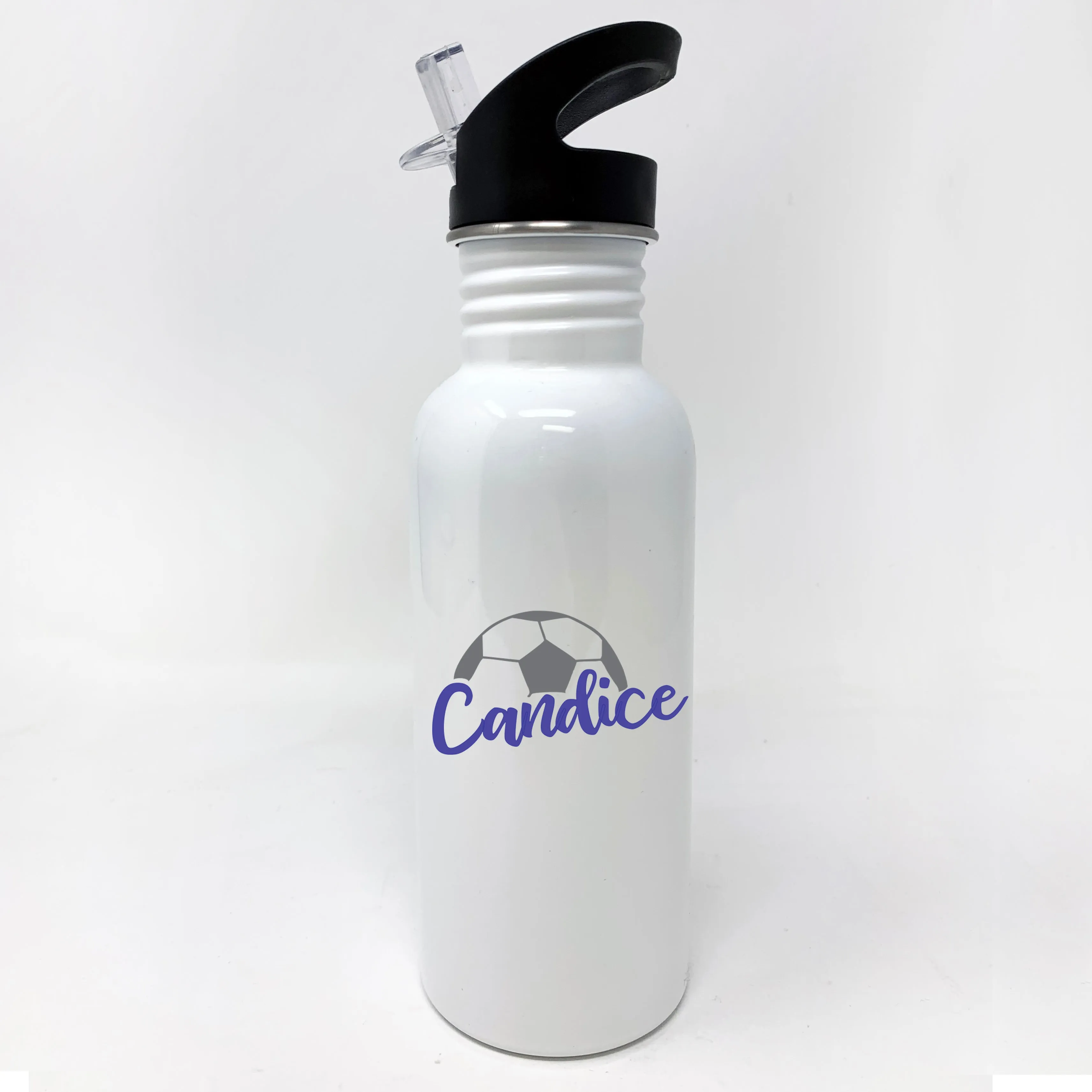 Soccer Watter Bottle, Personalized Sports Bottle with Straw, Water Bottle for Kids, "Candice"