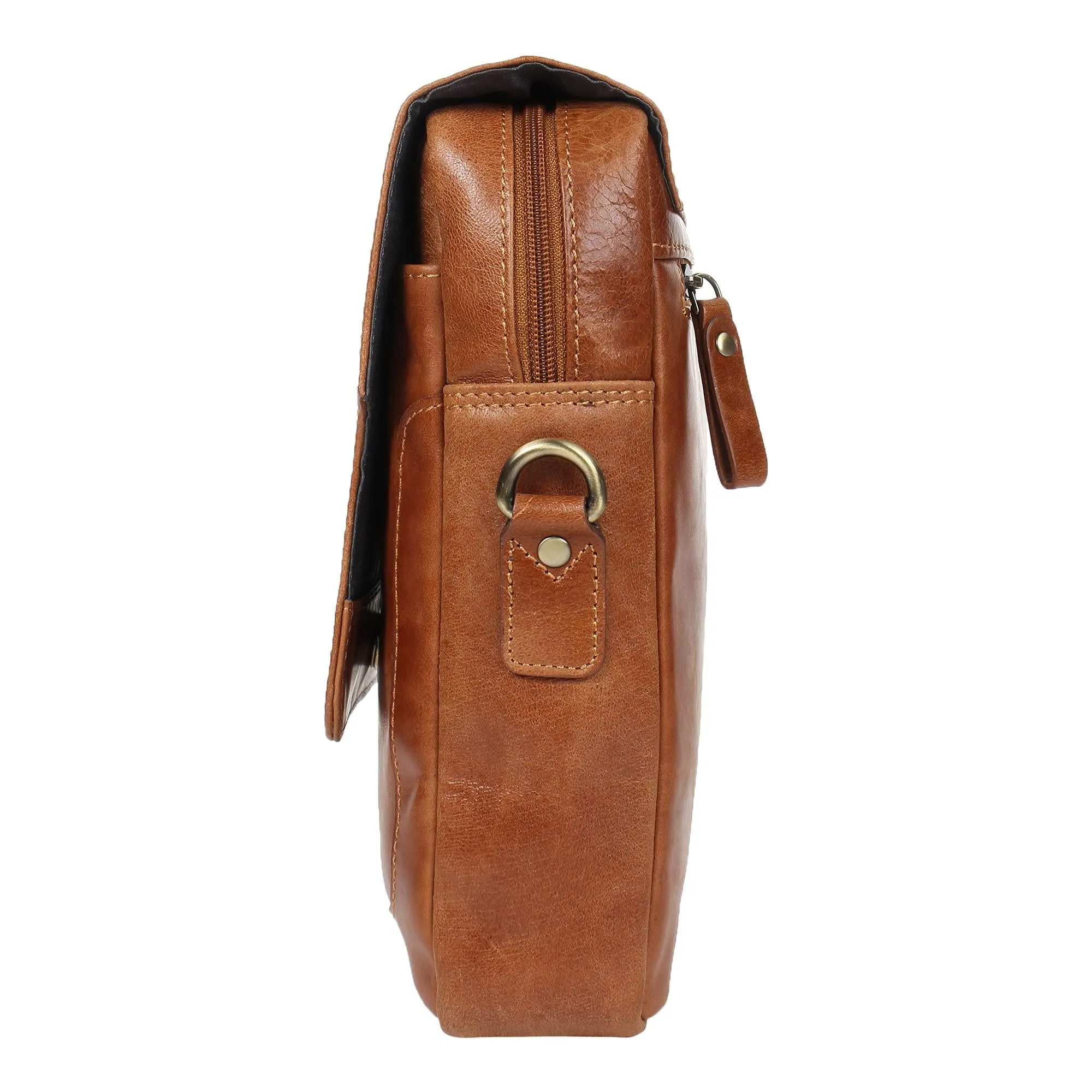 STARHIDE Mens Ladies Soft Premium Oil Tanned Leather Shoulder/Cross Body Bag with Front Flip Opening 580 (Tan)