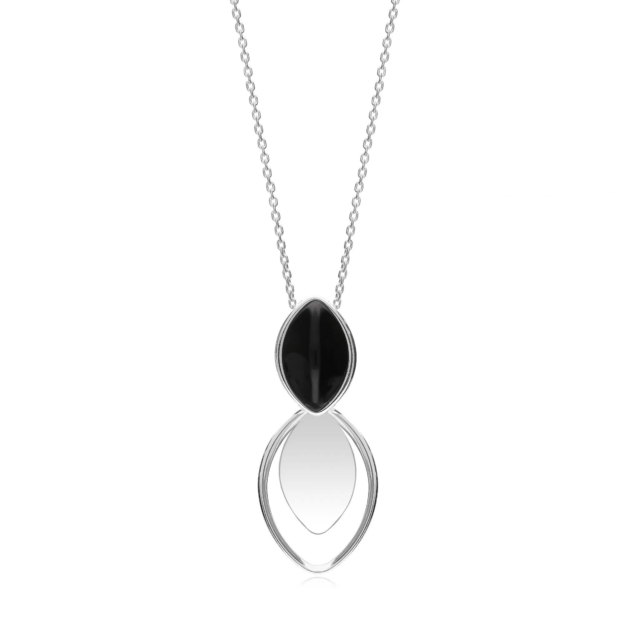 Sterling Silver Whitby Jet Brushed Leaf Marquise Pendant