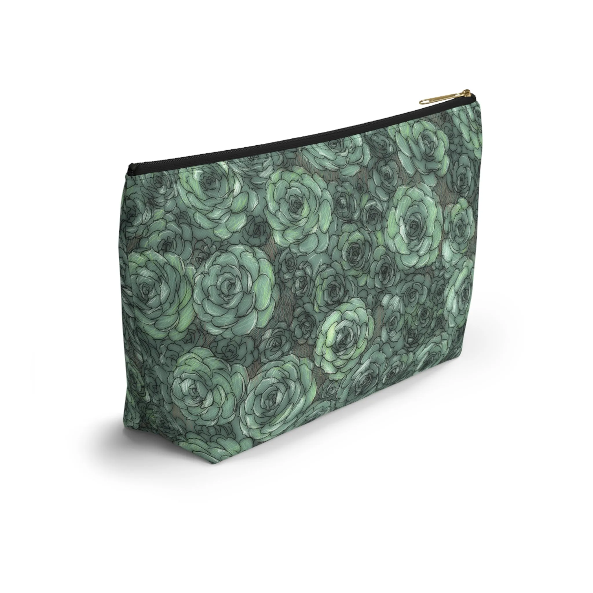 Succulent Pattern Accessory Pouch w T-bottom