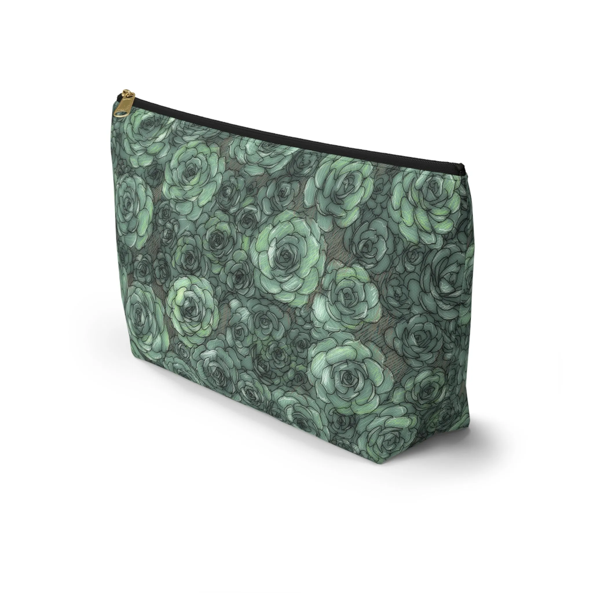 Succulent Pattern Accessory Pouch w T-bottom