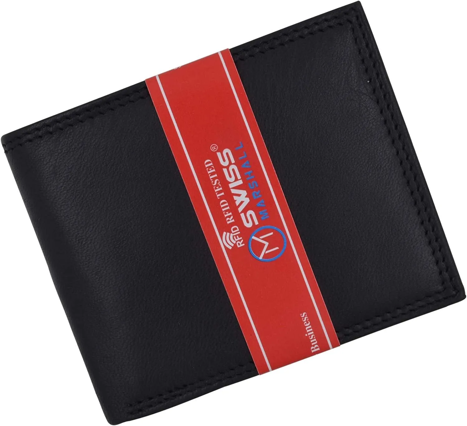 Swiss Marshal Premium Leather Men's Bifold Fixed ID Flap Card Holder Wallet