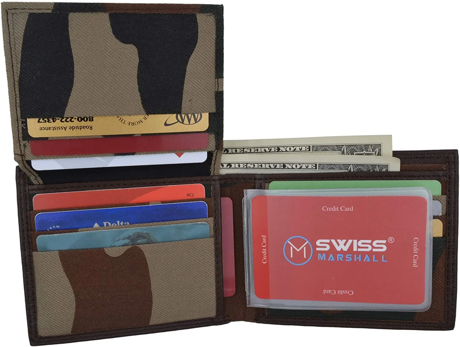 Swiss Marshal Premium Leather Men's Bifold Fixed ID Flap Card Holder Wallet