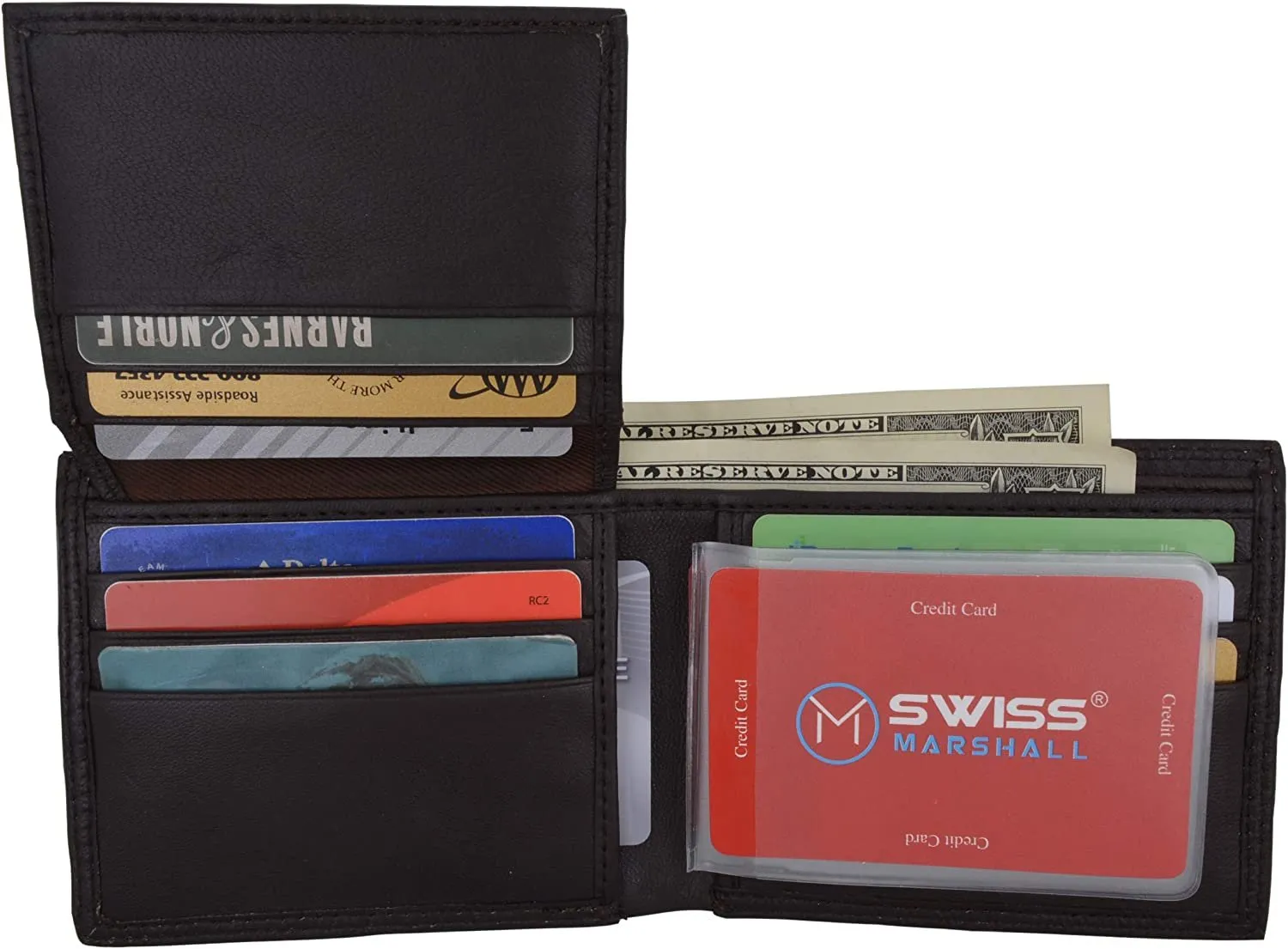 Swiss Marshal Premium Leather Men's Bifold Fixed ID Flap Card Holder Wallet