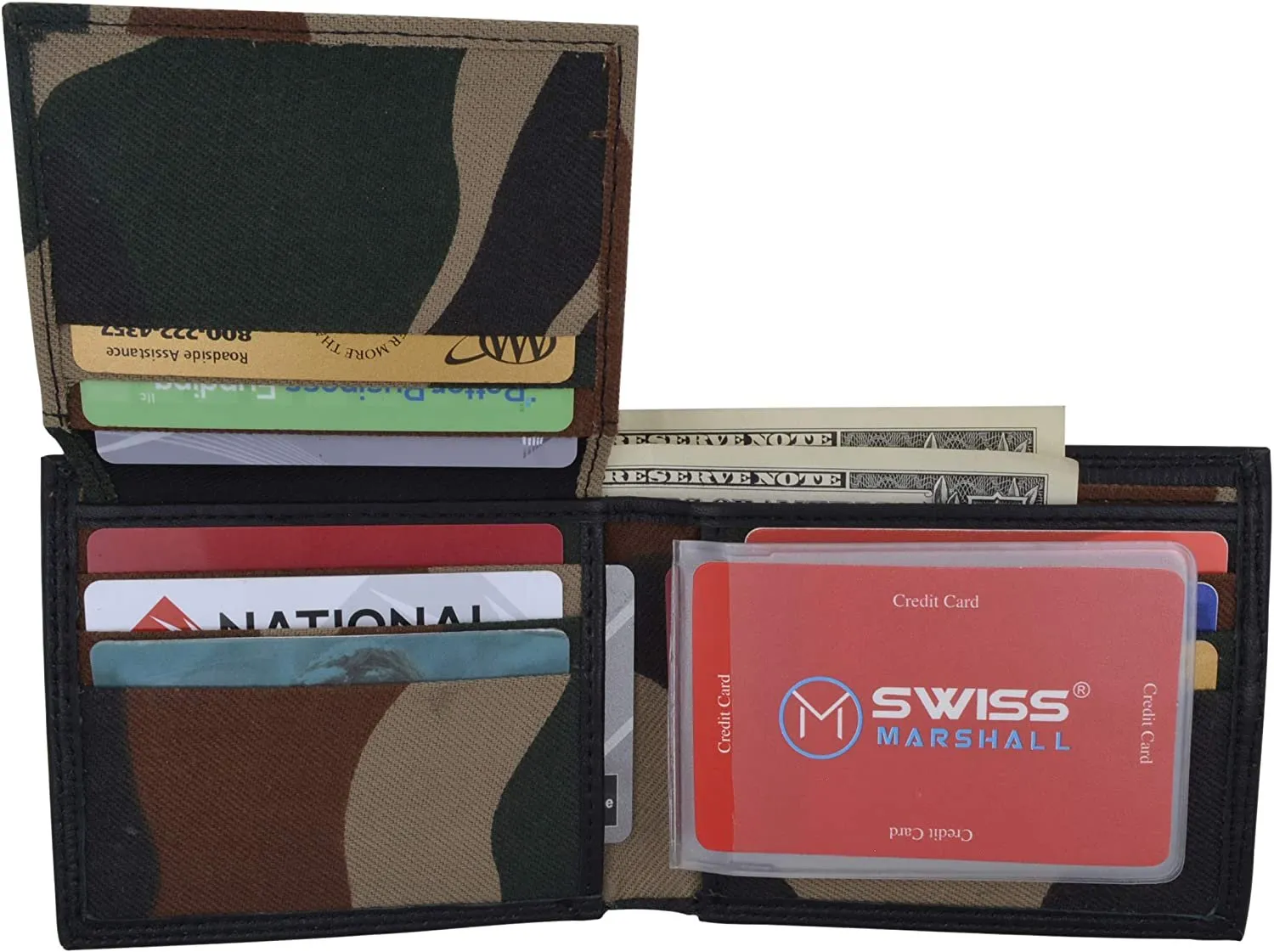 Swiss Marshal Premium Leather Men's Bifold Fixed ID Flap Card Holder Wallet